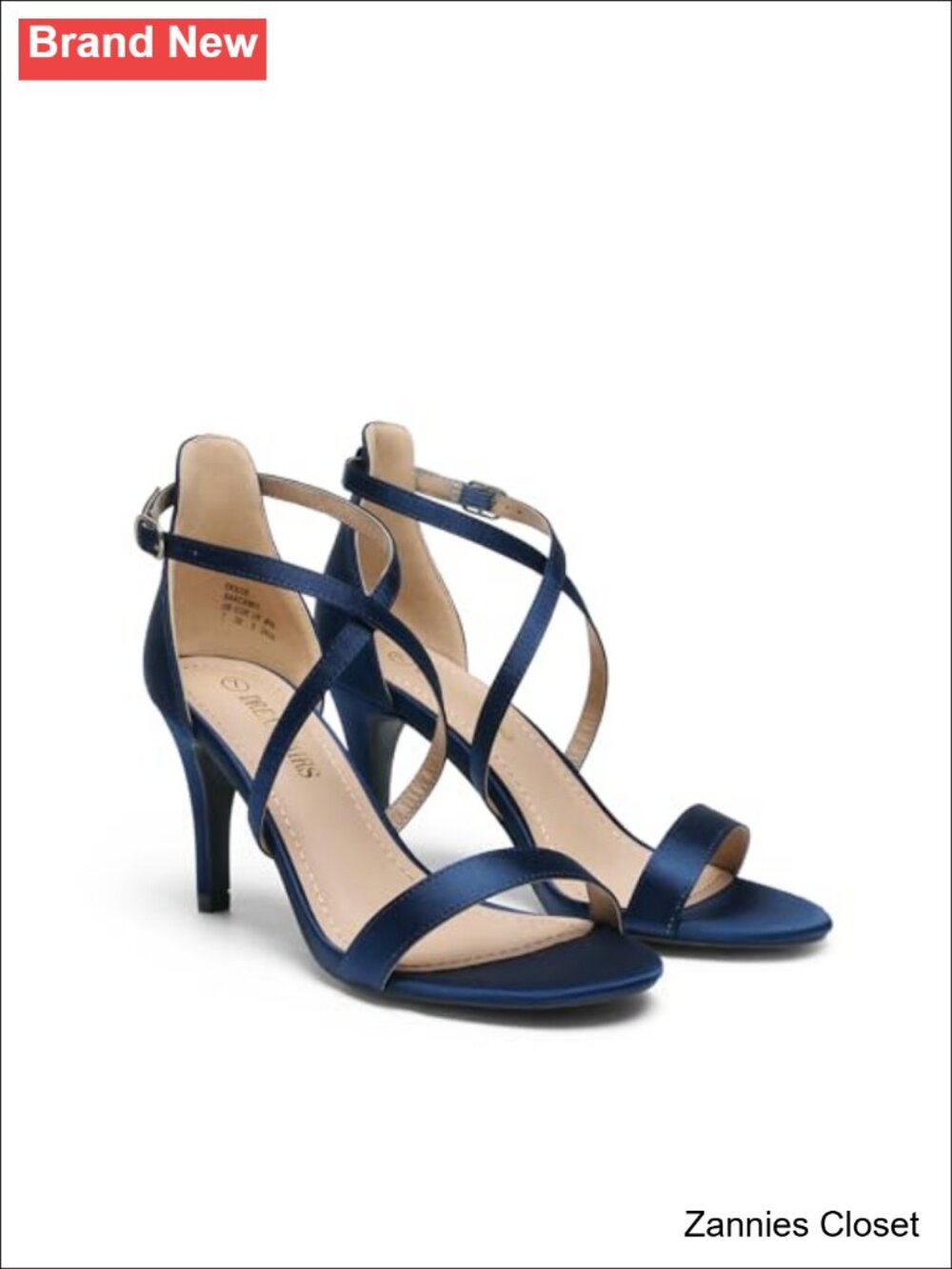 β¨DREAM PAIRS Women's Strappy Stiletto Heeled Dress Sandals Satin Faux Leather - Picture 5 of 6